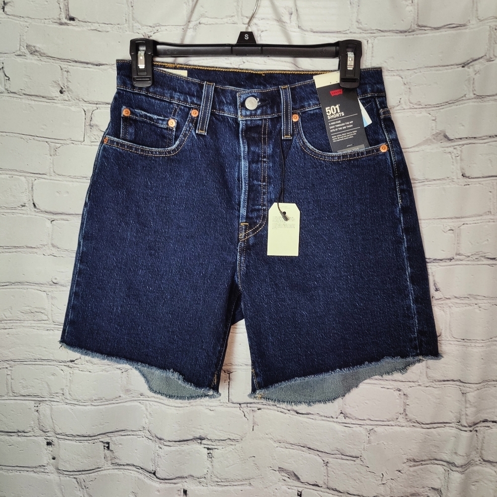 Levi's 501 Cutoff Jeans Shorts Dark Wash Size 27 High Rise Button Fly